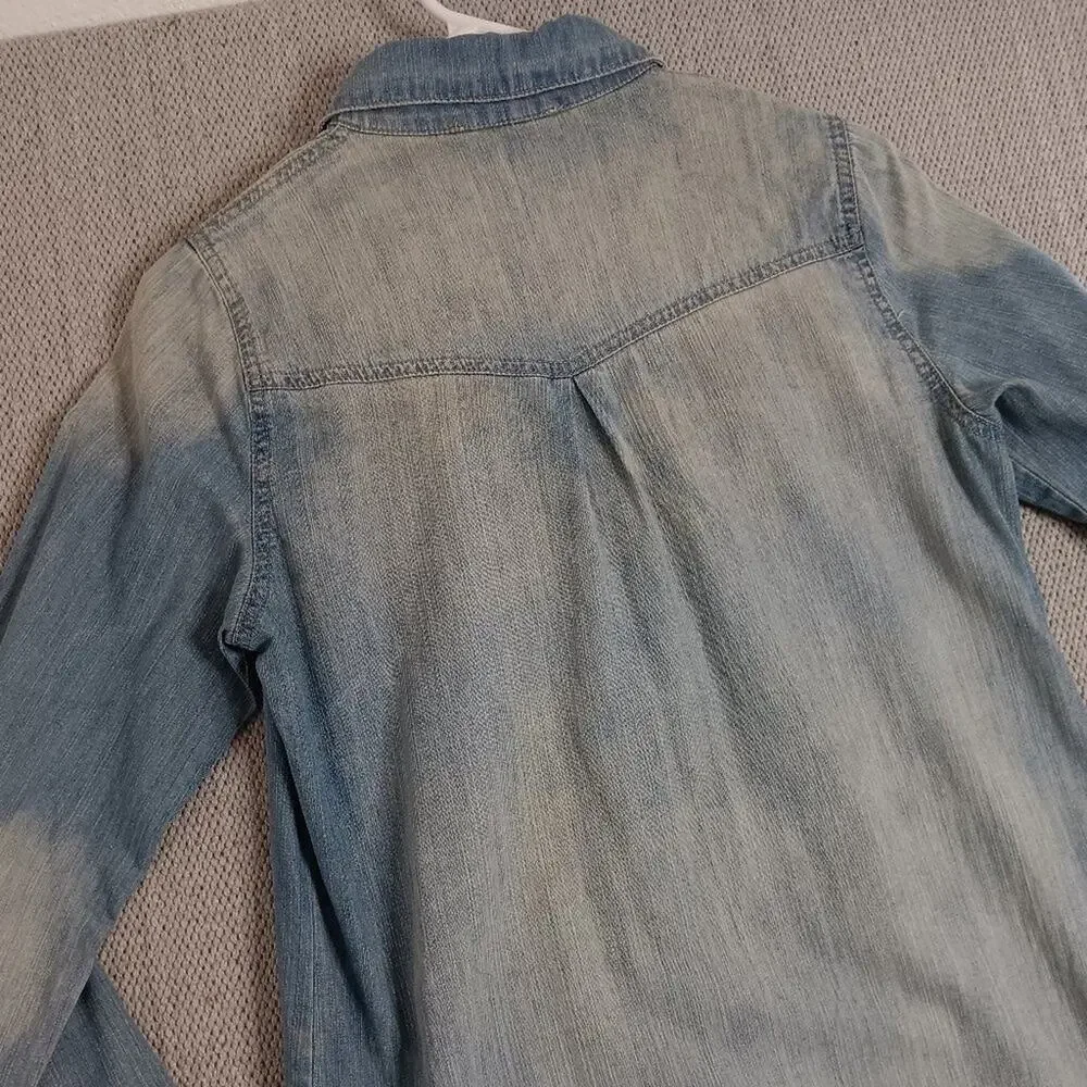 Buddy Basics Vintage Western Denim Dress M Blue Fade Pearl Snap Cowgirl Boho‎
